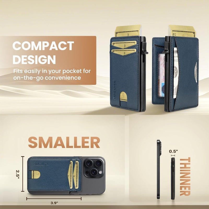 RUNBOX Slim Card Wallet for Men with ID Window – Minimalist RFID Wallet, Pop-Up Function, Ultra Thin Design, Metal Business Card Case Holds 8+ Cards, Gifts for Men, Men's Accessories - Image 4